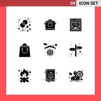 Universal Icon Symbols Group of 9 Modern Solid Glyphs of safe globe interface earth shop Editable Vector Design Elements