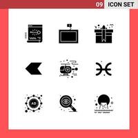 Group of 9 Modern Solid Glyphs Set for helicopter left gift pointer birthday Editable Vector Design Elements