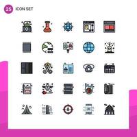 Pack of 25 Modern Filled line Flat Colors Signs and Symbols for Web Print Media such as web layout globe design tool Editable Vector Design Elements