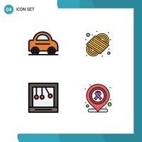 4 Thematic Vector Filledline Flat Colors and Editable Symbols of car newton camping rope rope location Editable Vector Design Elements