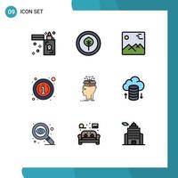 Set of 9 Modern UI Icons Symbols Signs for head data image information info Editable Vector Design Elements