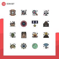 Modern Set of 16 Flat Color Filled Lines Pictograph of soup scales target justice protect Editable Creative Vector Design Elements