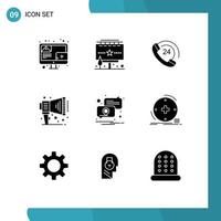 Mobile Interface Solid Glyph Set of 9 Pictograms of pin location call speaker announce Editable Vector Design Elements