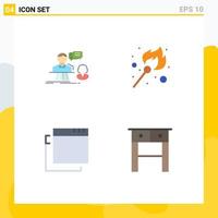 Pack of 4 Modern Flat Icons Signs and Symbols for Web Print Media such as consultation apps contact flame desk Editable Vector Design Elements