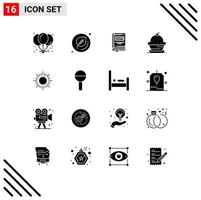 Modern Set of 16 Solid Glyphs and symbols such as sun sweet document muffin cake Editable Vector Design Elements