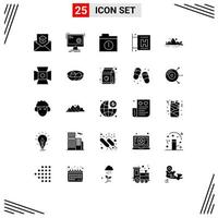Group of 25 Modern Solid Glyphs Set for hill vacation process travel folder Editable Vector Design Elements