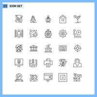 Set of 25 Vector Lines on Grid for glass hut chess house building Editable Vector Design Elements