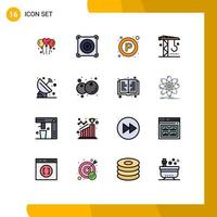 16 User Interface Flat Color Filled Line Pack of modern Signs and Symbols of orbit satellite signs tools industry Editable Creative Vector Design Elements