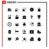 Mobile Interface Solid Glyph Set of 25 Pictograms of ent candle meteorite medicine healthcare Editable Vector Design Elements