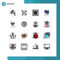 Mobile Interface Flat Color Filled Line Set of 16 Pictograms of food cooking bbq music american bloons Editable Creative Vector Design Elements