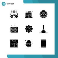 Group of 9 Modern Solid Glyphs Set for lock student coding school office Editable Vector Design Elements