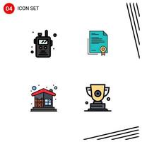 Modern Set of 4 Filledline Flat Colors and symbols such as police radio paper fire diploma building Editable Vector Design Elements