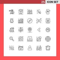 User Interface Pack of 25 Basic Lines of mobile earth grid medical injection Editable Vector Design Elements