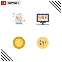 4 Universal Flat Icons Set for Web and Mobile Applications coffee cash menu billboard ecommerce Editable Vector Design Elements