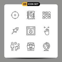 Set of 9 Vector Outlines on Grid for browser line pattren crypto currency lumens Editable Vector Design Elements