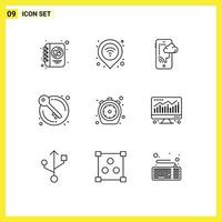 Group of 9 Modern Outlines Set for chrono keys wifi house technology Editable Vector Design Elements