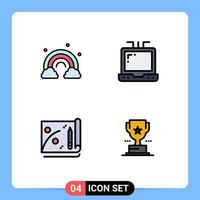 4 Universal Filledline Flat Colors Set for Web and Mobile Applications nature cup wave achievement prize Editable Vector Design Elements