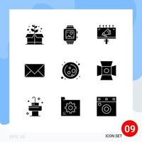 Pack of 9 creative Solid Glyphs of molecule envelope advertisement email contact Editable Vector Design Elements