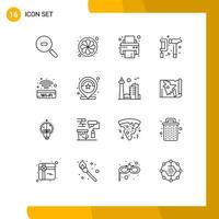 16 Universal Outlines Set for Web and Mobile Applications signal public sign print hammer engineer Editable Vector Design Elements