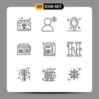 Pack of 9 creative Outlines of media music privacy radio mirror Editable Vector Design Elements