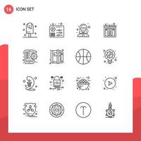 Set of 16 Commercial Outlines pack for security lock play design lady Editable Vector Design Elements