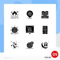 Group of 9 Solid Glyphs Signs and Symbols for advertising network key international business Editable Vector Design Elements