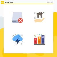 Set of 4 Vector Flat Icons on Grid for computers energy gadget home cloud Editable Vector Design Elements