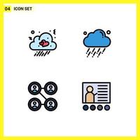 4 User Interface Filledline Flat Color Pack of modern Signs and Symbols of cloud friends heart weather blackboard Editable Vector Design Elements