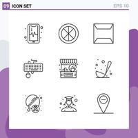 Group of 9 Modern Outlines Set for cafe obsolete documents mouse interface Editable Vector Design Elements