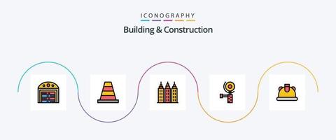 edificio y construcción línea lleno plano 5 5 icono paquete incluso . torre. casco. edificio vector