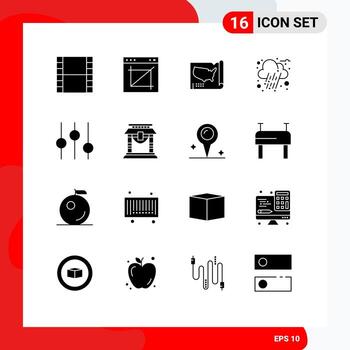 16 Solid Glyph concept for Websites Mobile and Apps tuning controls map rain autumn Editable Vector Design Elements