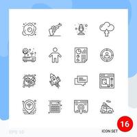 Group of 16 Modern Outlines Set for device upload american up cloud Editable Vector Design Elements