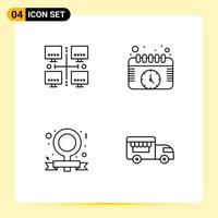 Set of 4 Modern UI Icons Symbols Signs for area campaign network schedule feminist Editable Vector Design Elements