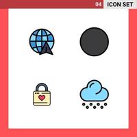 4 Universal Filledline Flat Colors Set for Web and Mobile Applications arrow heart hacker connection lock cloud Editable Vector Design Elements