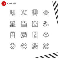 Set of 16 Vector Outlines on Grid for sunny bookmark human ramadhan book Editable Vector Design Elements