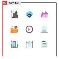 Modern Set of 9 Flat Colors Pictograph of board hospital heart virus folder Editable Vector Design Elements