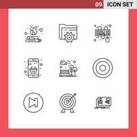 Group of 9 Outlines Signs and Symbols for bench money input cart basket Editable Vector Design Elements