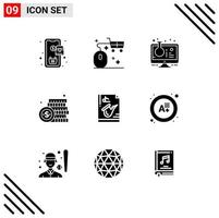 9 User Interface Solid Glyph Pack of modern Signs and Symbols of money currency shopping coin sample tube Editable Vector Design Elements