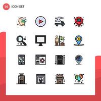 16 Thematic Vector Flat Color Filled Lines and Editable Symbols of magnifier home truck property location Editable Creative Vector Design Elements