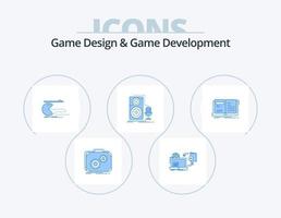 Game Design And Game Development Blue Icon Pack 5 Icon Design. microphone. live. publish. pacman. game vector