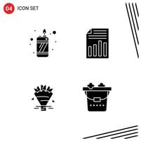 Group of 4 Solid Glyphs Signs and Symbols for fire bouquet document report wedding Editable Vector Design Elements