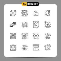 Pack of 16 creative Outlines of computer open mind candle mind shine Editable Vector Design Elements