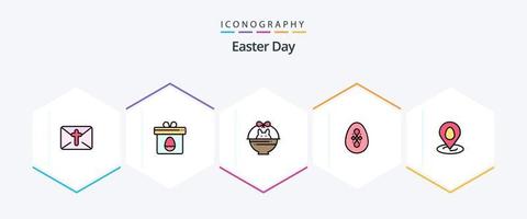 Easter 25 FilledLine icon pack including pin. egg. basket. easter. bird vector