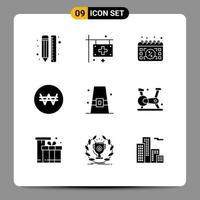 9 User Interface Solid Glyph Pack of modern Signs and Symbols of money won health sale date Editable Vector Design Elements