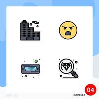 editable vector línea paquete de 4 4 sencillo línea de relleno plano colores de edificio difícil disco emoji sensación diamante editable vector diseño elementos