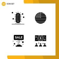 4 Universal Solid Glyph Signs Symbols of biology sale science flag board Editable Vector Design Elements