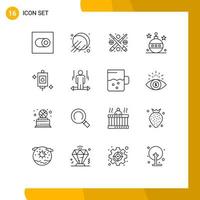 Set of 16 Modern UI Icons Symbols Signs for perfusion bag game holidays globe Editable Vector Design Elements