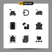 Universal Icon Symbols Group of 9 Modern Solid Glyphs of puzzle hardware bus gadget computers Editable Vector Design Elements
