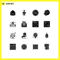 Set of 16 Vector Solid Glyphs on Grid for monitoring data biology chart laboratory Editable Vector Design Elements