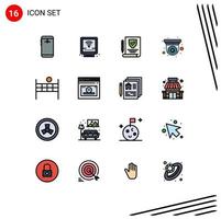 Mobile Interface Flat Color Filled Line Set of 16 Pictograms of sport security camera plumbing security camera Editable Creative Vector Design Elements